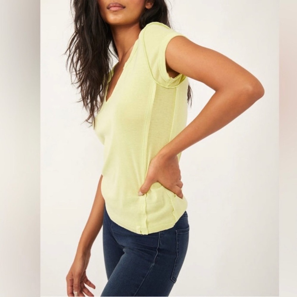 Free People Yellow Tee! You can dress up or dress down with this comfy V-neck!